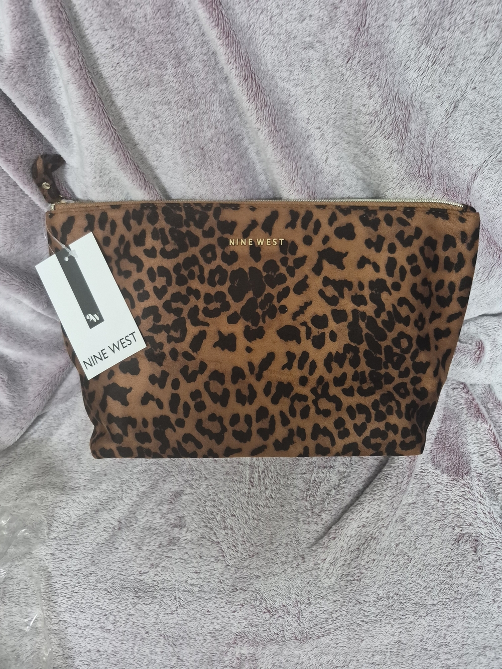 Nine West Leopard Print Zip Cosmetic Pouch - Brown & Black
